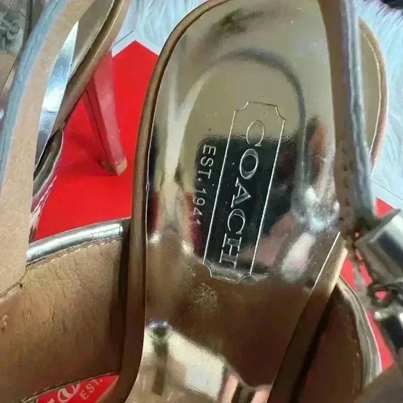 Coach Steffi Heeled Sandals – Natural/Silver, Size 6B High Heels Strap Pumps - Picture 8 of 16